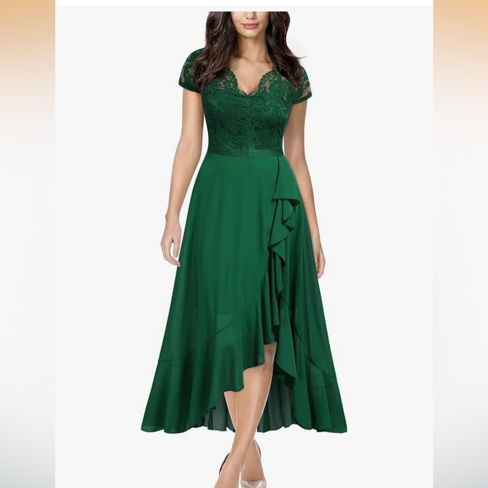 Miusol Women's V Neck Elegant Lace Ruffle Bridesmaid Maxi Dress 010 - Picture 3 of 6